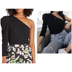 Who What Wear Black Asymmetrical Blouse
